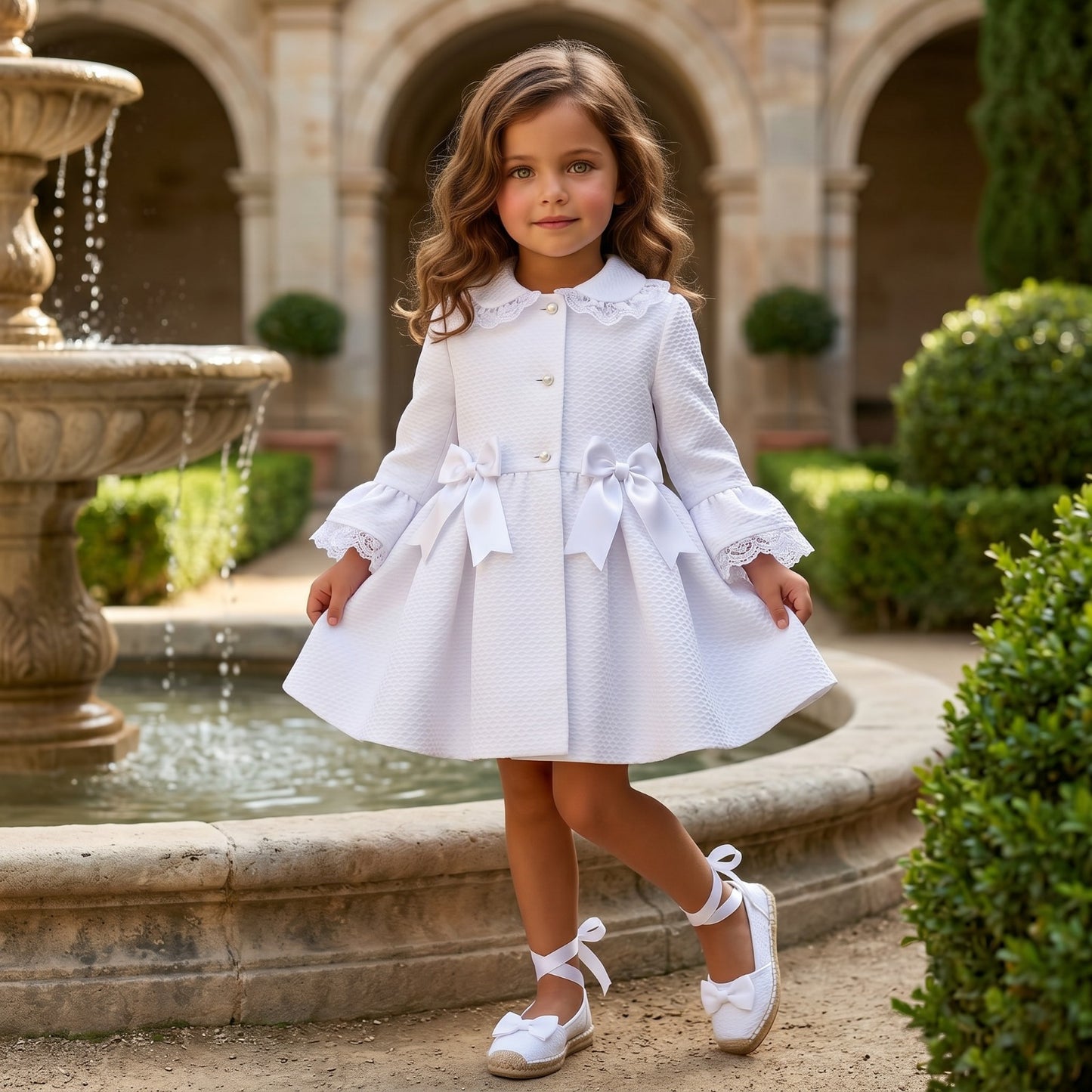 Sonata Girls White Pique Lace Coat SS26 - (Made To Order)