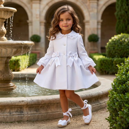 Sonata Girls White Pique Lace Coat SS26 - (Made To Order)