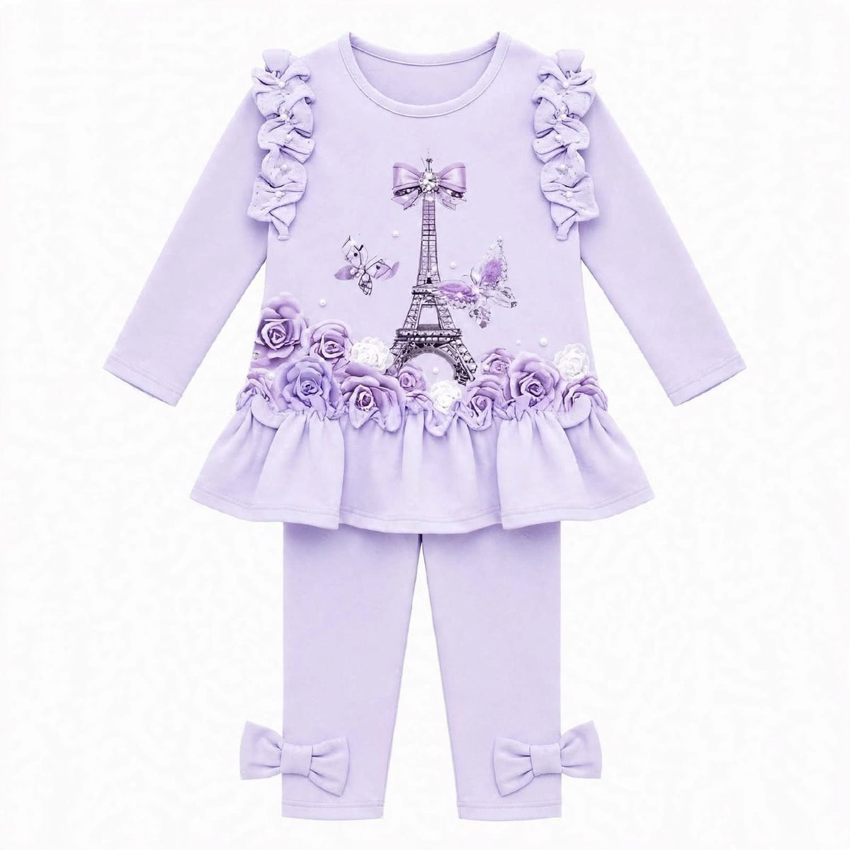 Girls Eiffel Tower Purple Top & Leggings Set (Preorder)