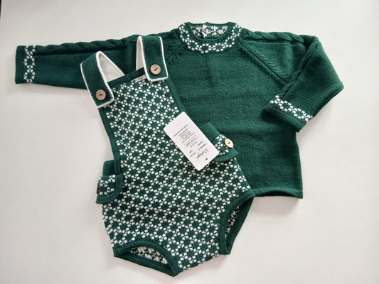 Boys Bottle Green & Cream Romper & Jumper Set AW26