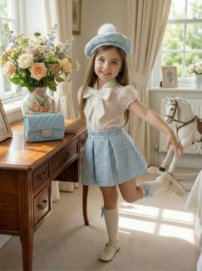 Girls Sonata Handmade Baby Blue Pom Beret Hat SS26 (Made to order)