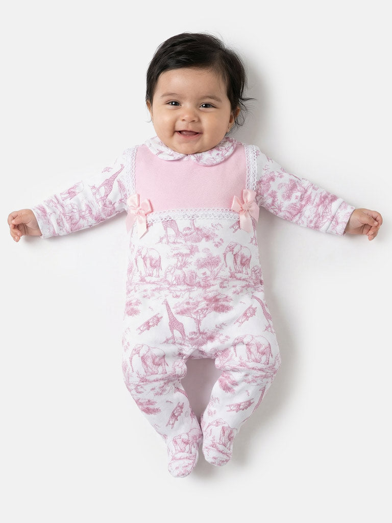 Girls Baby Pink Safari Babygrow