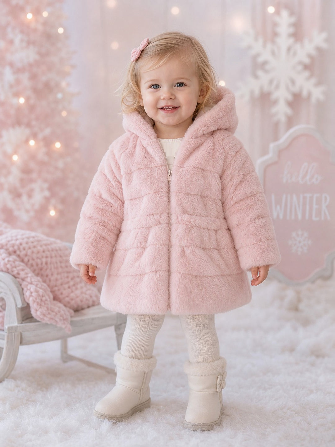 Girls Pink Soft Faux Fur Coat