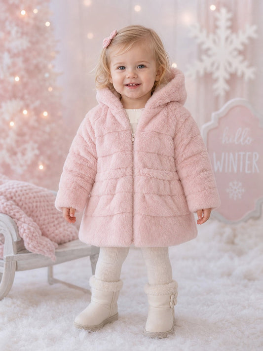 Girls Pink Soft Faux Fur Coat