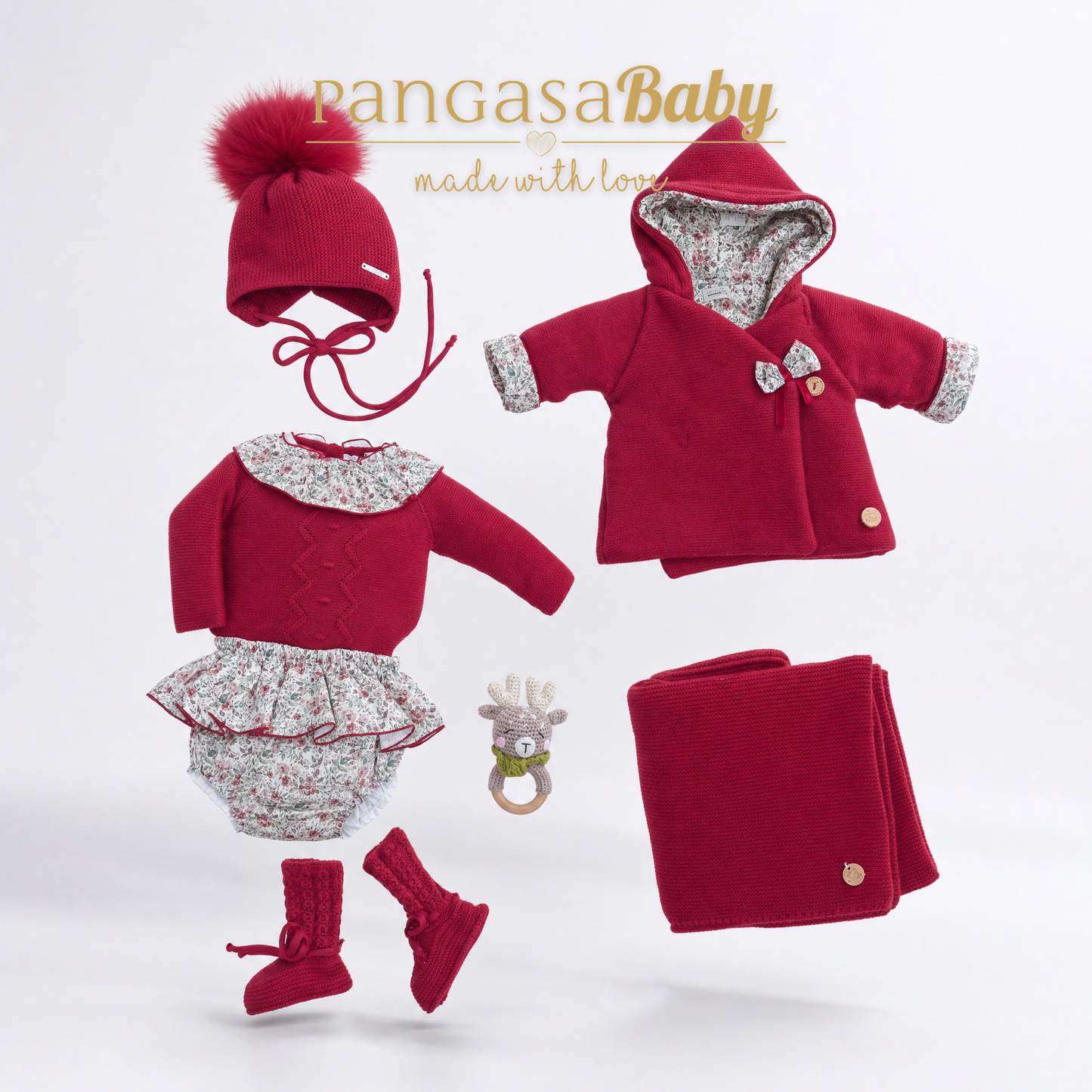 Pangasa Baby Girls Cherry Red Knitted Jumper & Jam Pant Set  ~ AW26 Preorder