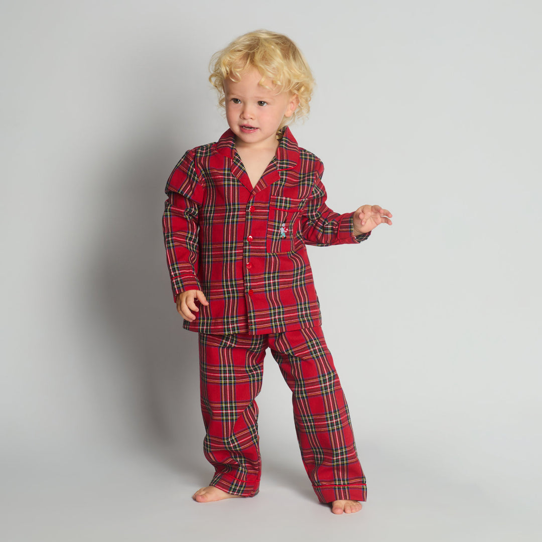 Boys Red Tartan Checked Soldier Pajamas & Dressing Gown Set
