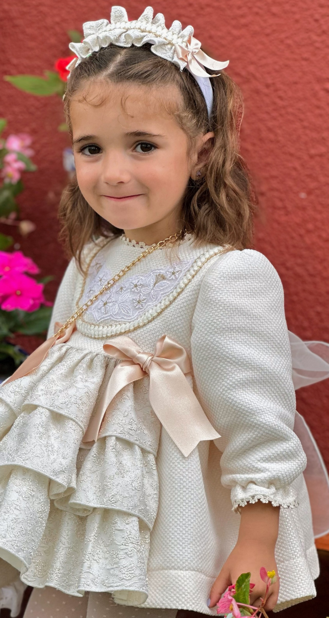 Girls Cream & Golden Dress AW (Made to order)