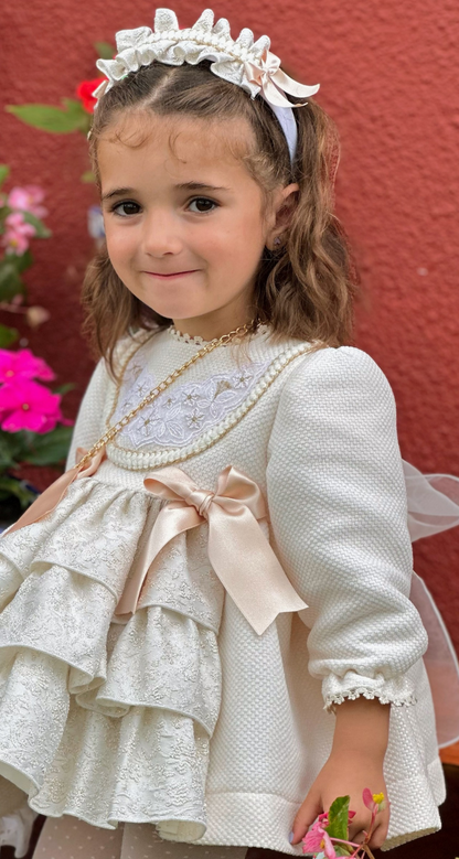 Girls Cream & Golden Dress AW (Made to order)