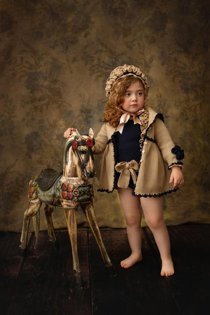 Ela Navy & Camel Hand Knitted Romper Set - AW