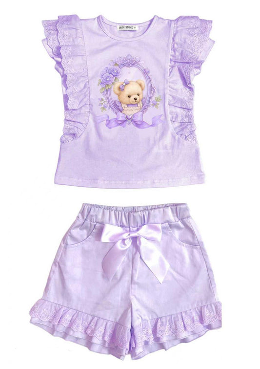 Purple Teddybear Top & Short Set