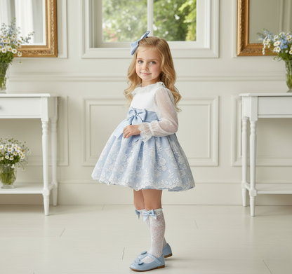 Sonata Handmade Camelia White & Baby Blue Dress SS26 (Made to order)