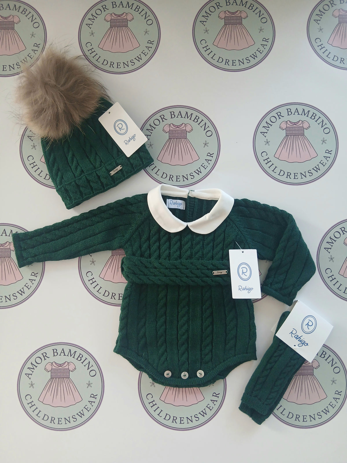 Rahigo Baby Boys Bottle Green Romper, Pom Hat & Socks Set - AW26 In Stock
