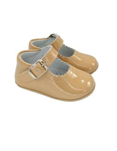 Amor Bambino Baby Girls Camel Patent Pram Shoes (Preorder)