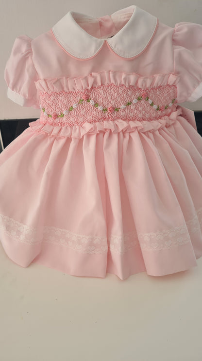Sonata Babygirls Pink Smocked Dress - (Made to order)