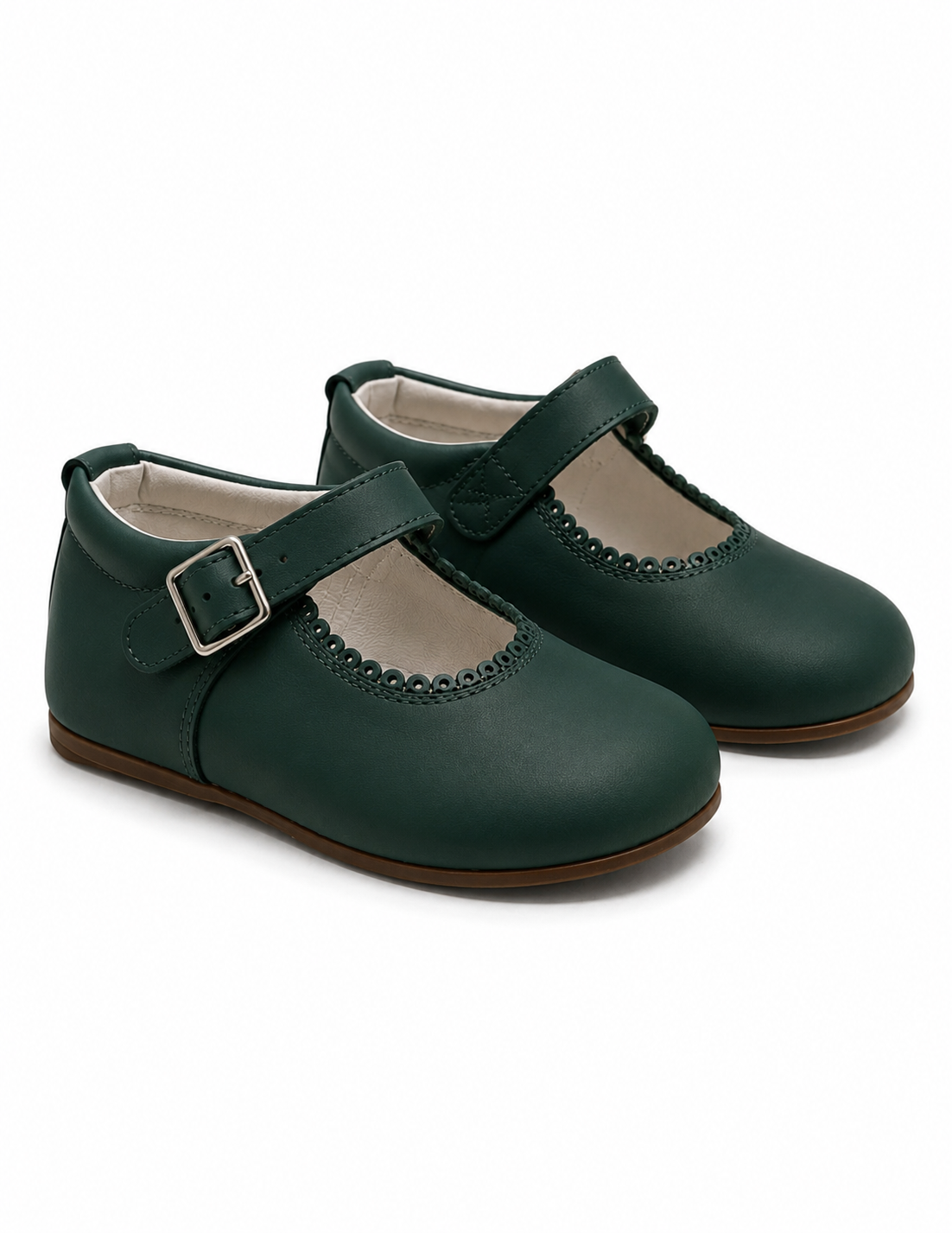 Amor Bambino Girls Bottle Green Matte Leather Buckle Shoes (Preorder)