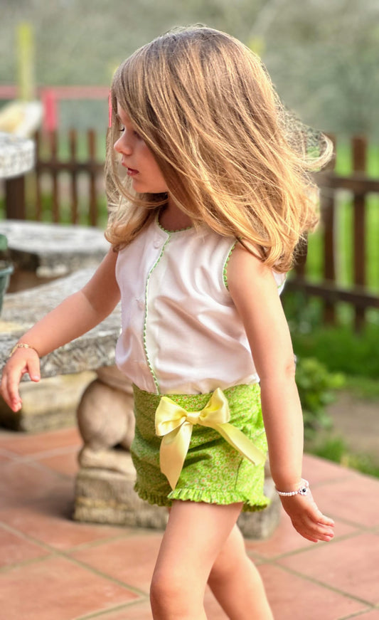 Sonata Blouse & Green Short Set - (Made To Order)
