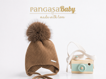 Pangasa Baby Powdered Blue Faux Pom String Tie Hat - Preorder