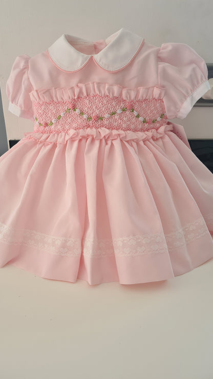 Sonata Babygirls Pink Smocked Dress - (Made to order)