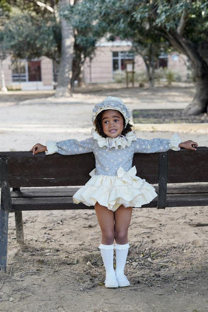 Ela Confeccion AW25 Girls Grey Stars Ruffle Dress Set - (Made to order)
