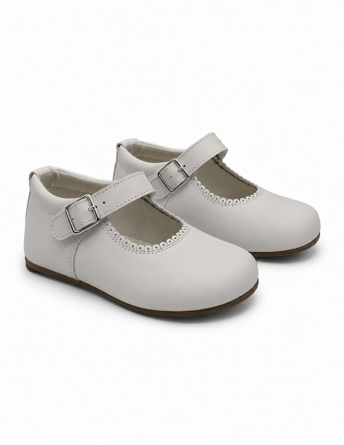 Girls White Matte Leather Buckle Shoes (Preorder)