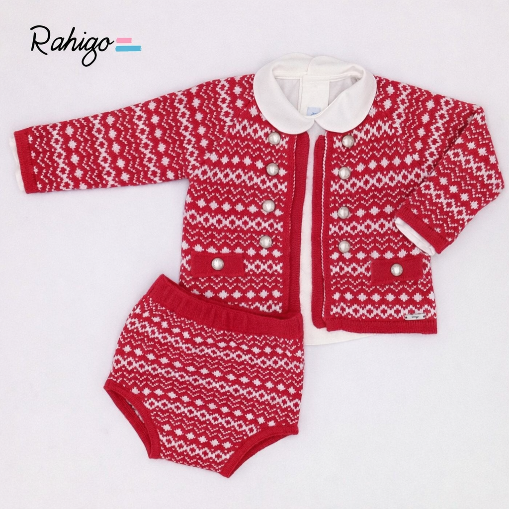 Rahigo Baby Boys Red & Cream Cardigan, Shirt, Shorts, Pom Hat & Socks Set - AW26 (Preorder)