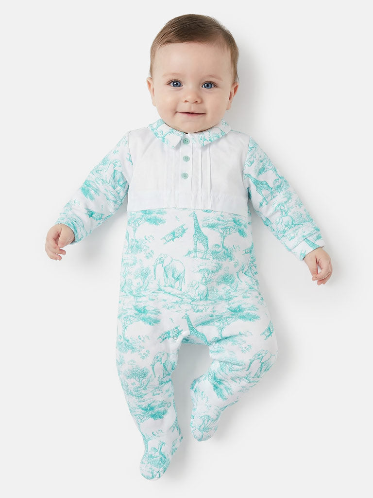 Baby Boys Mint Green Safari Babygrow