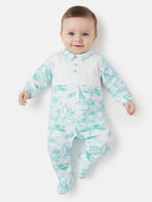 Baby Boys Mint Green Safari Babygrow