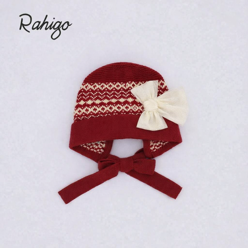 Rahigo Baby Girls Burgundy Red & Cream Bonnet - AW26 (Preorder)