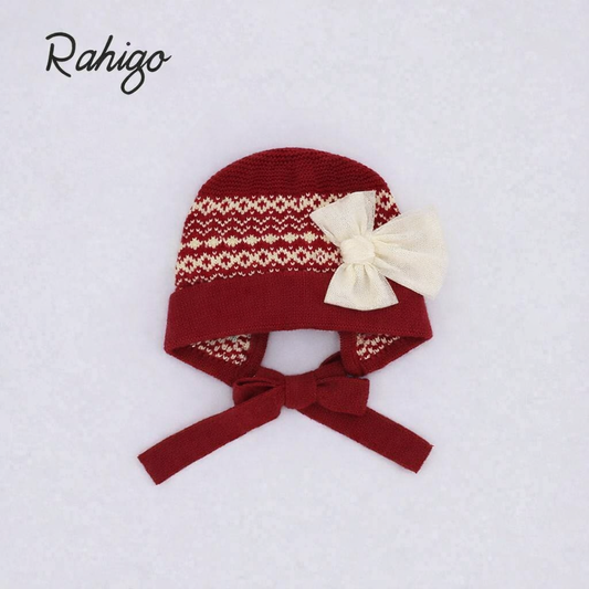 Rahigo Baby Girls Burgundy Red & Cream Bonnet - AW26 (Preorder)