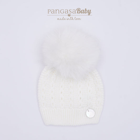 Pangasa Baby Ivory Cable Knitted Natural Fur Hats - Preorder