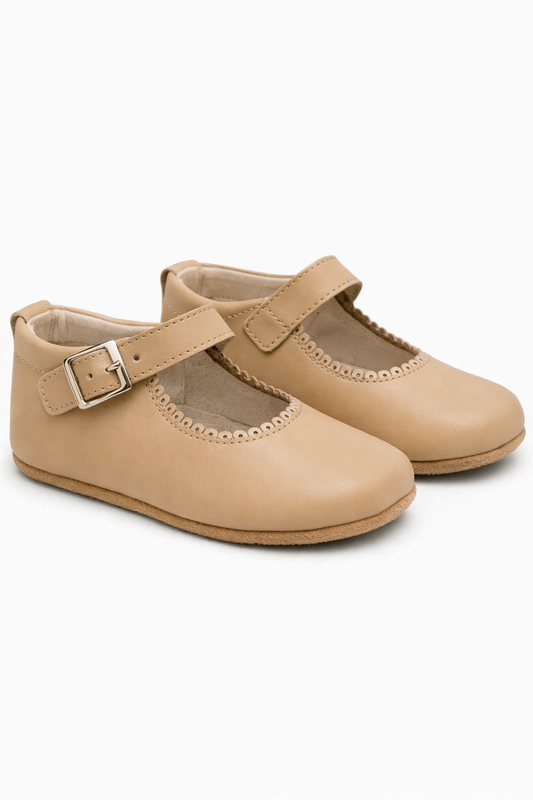 Amor Bambino Baby Girls Camel Matte Leather Pram Shoes - (Preorder)