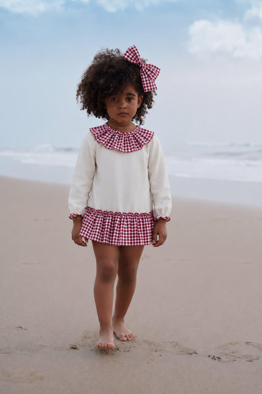 Ela Handmade Red & White Checked Dress, Knickers & Bow Set AW26  - (Made to order)