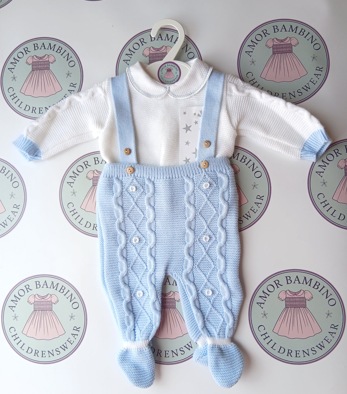 Baby Boys Camilo Baby Blue 2 piece Knitted Dungaree Set