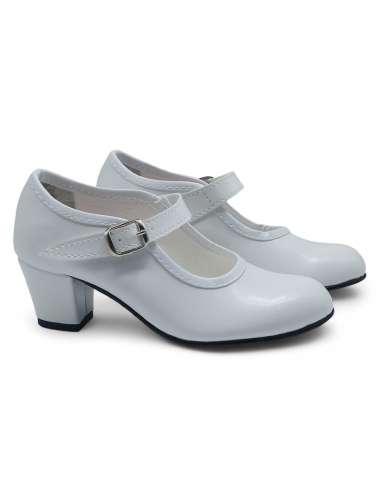 White Mary Jane Girls Leather Heel Shoes (Preorder)