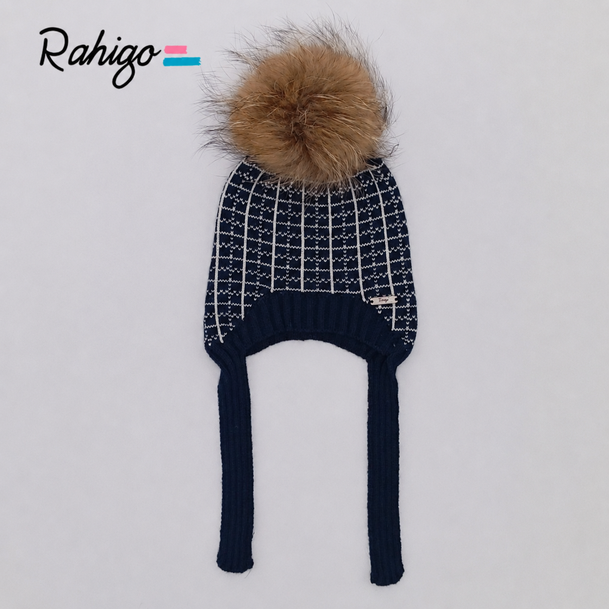Rahigo Baby Boys Navy & Cream String Tie Pom Hat AW26 (Preorder)