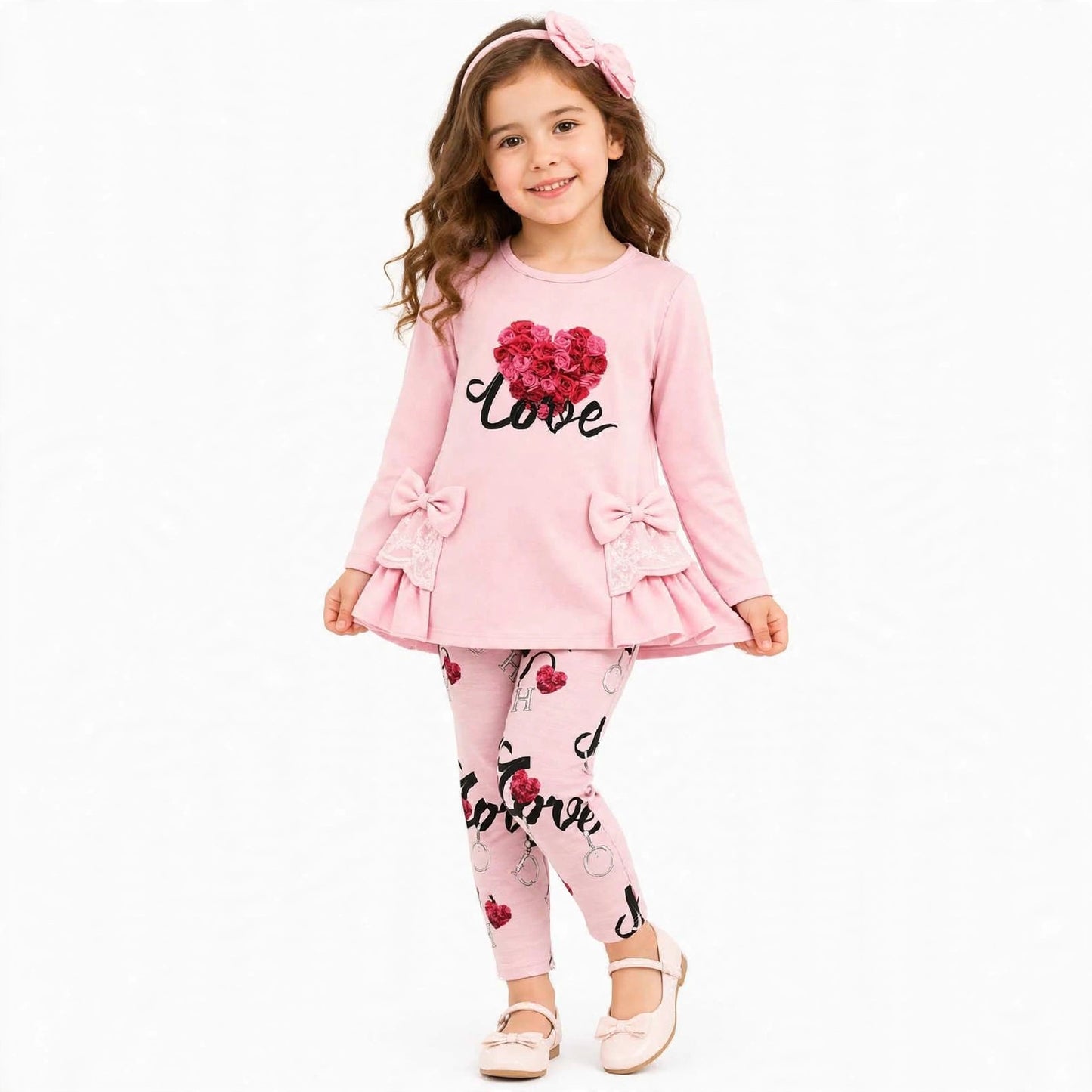 Girls Love Heart Pink Top & Leggings Set (Preorder)