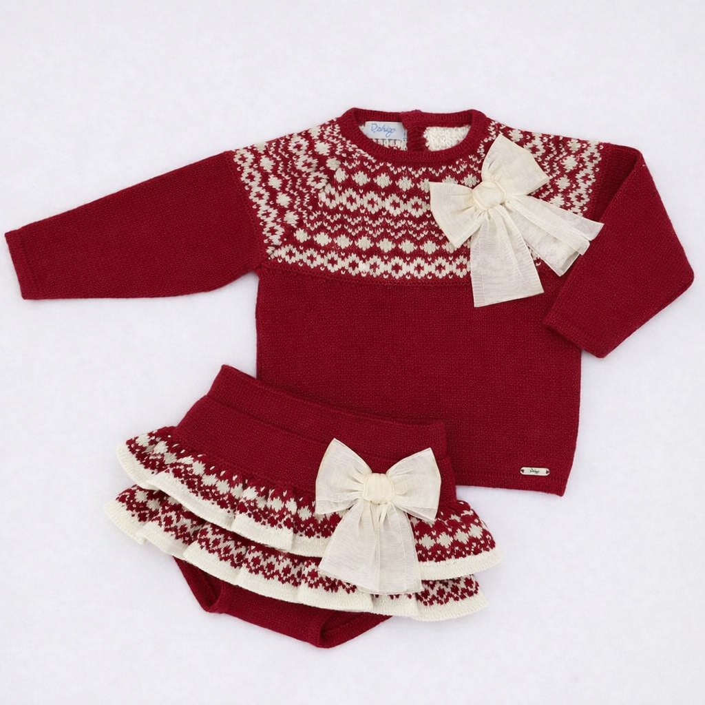 Rahigo Baby Girls Burgundy Red & Cream Jumper & Skirt Set - AW26 (Preorder)