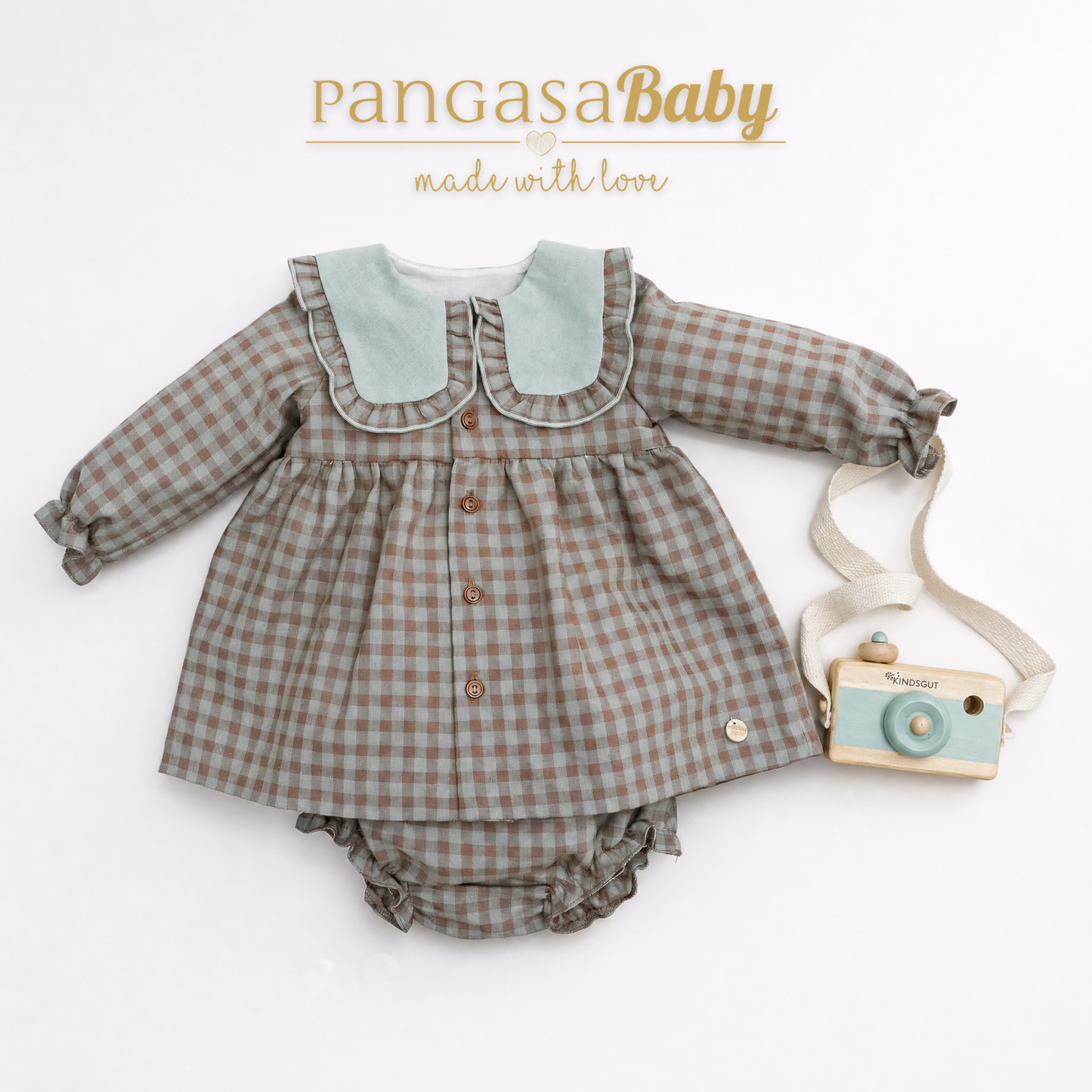 Pangasa Baby Vichy Mint Checked Dress & Knickers ~ AW26 Preorder
