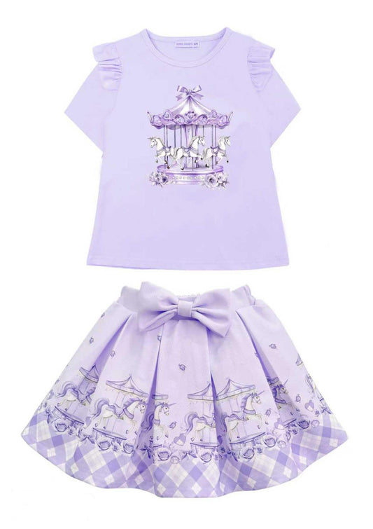 Purple Horse Carousel Top & Skirt Set