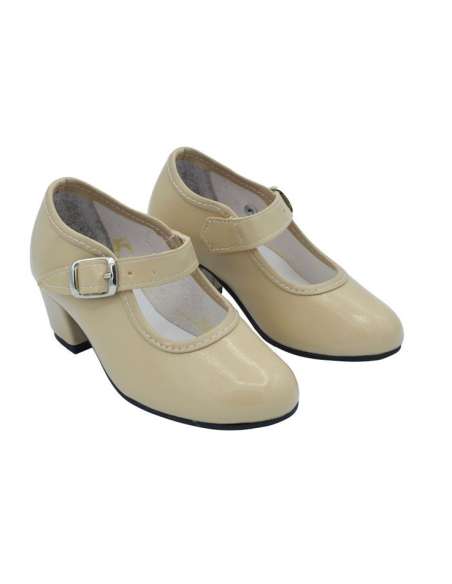 Camel Girls Leather Heeled Shoes