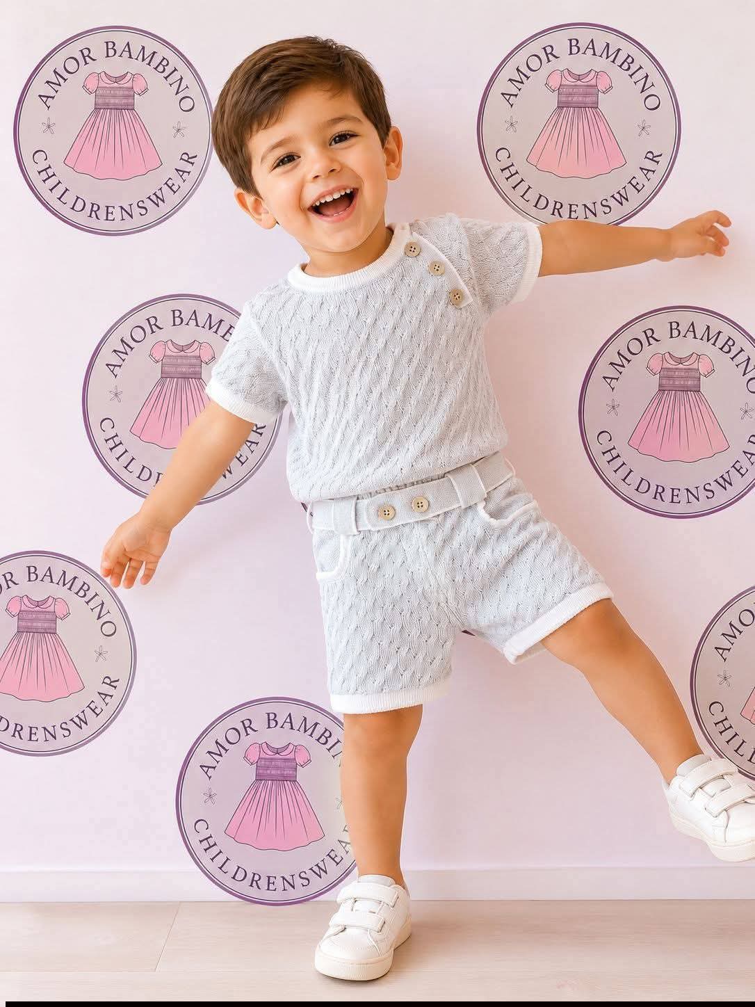 Rahigo Baby Boys Pale Blue & White Jumper & Short Set - SS26 In Stock
