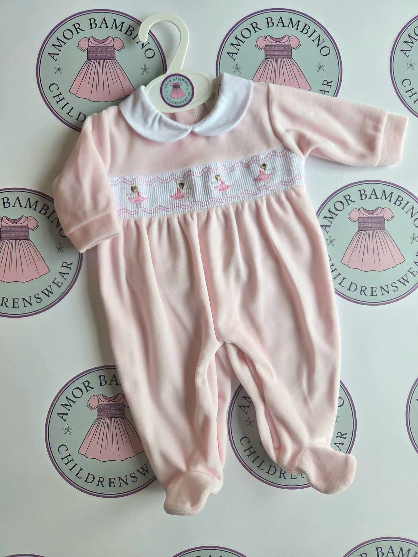 Baby Girls Pink Ballerina Velour Babygrow