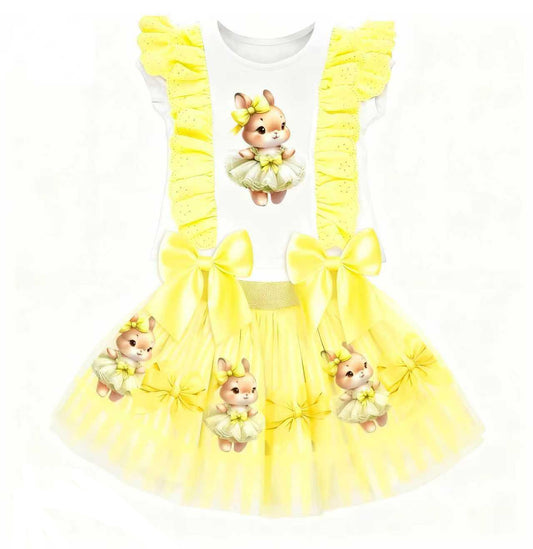 Yellow Bunny Top & Skirt Set