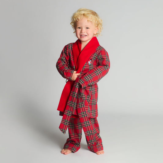 Boys Red Tartan Checked Soldier Pajamas & Dressing Gown Set
