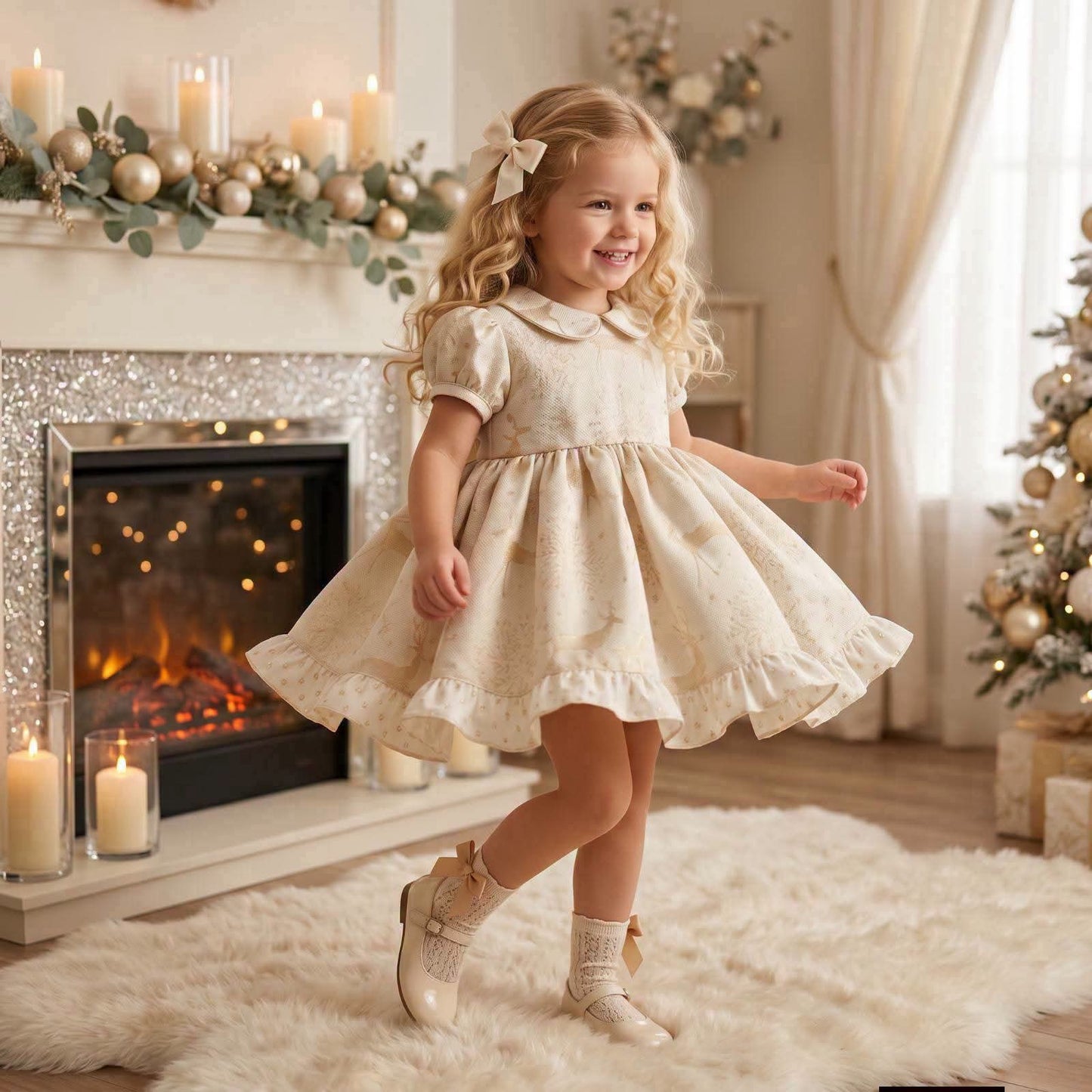 Amor Bambino Exclusive Golden Christmas Dress AW26 (Made to order)