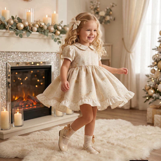 Amor Bambino Exclusive Golden Christmas Dress AW26 (Made to order)