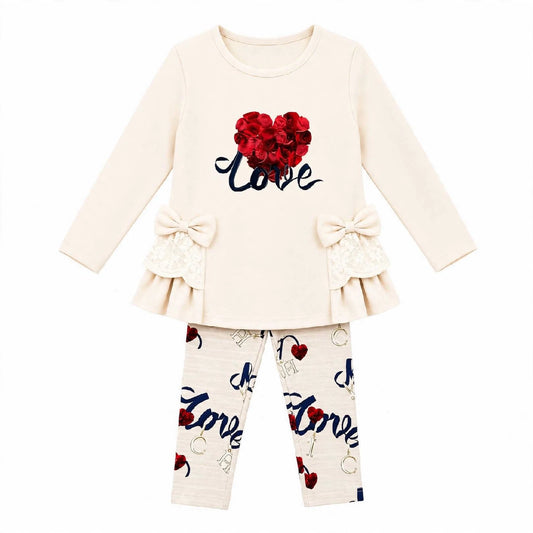 Girls Love Heart Cream Top & Leggings Set (Preorder)