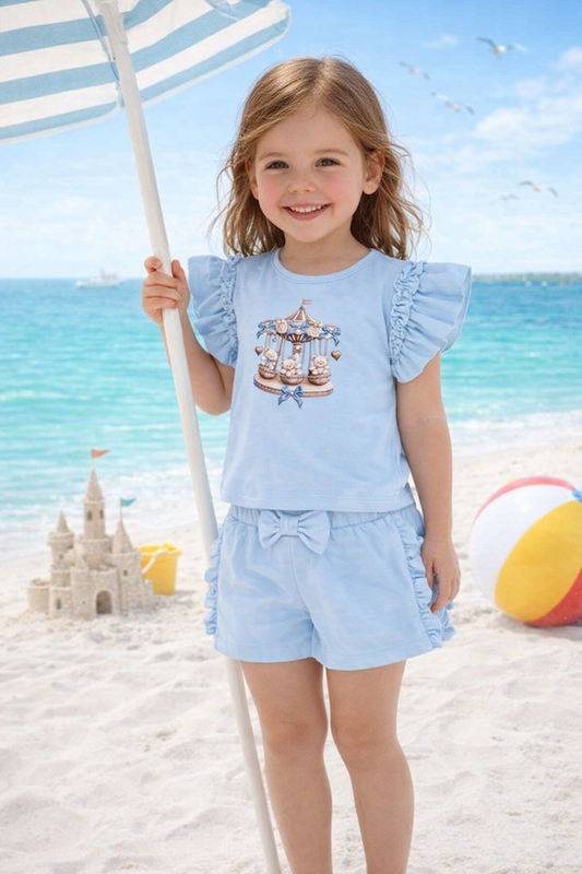 Blue Teddybear & Carousel Top & Short Set