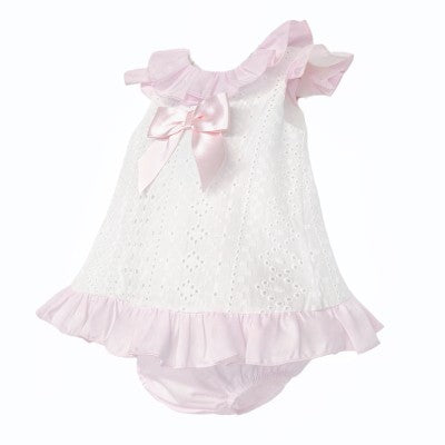 Baby Girl Pink & White Embroidery Frilly Dress with Knickers