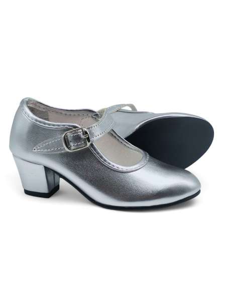 Silver Girls Leather Heeled Shoes (Preorder)